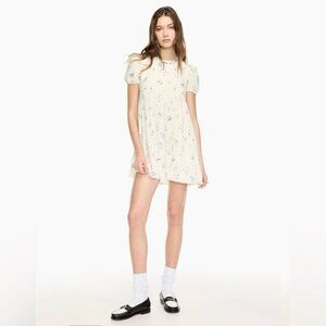 Aritzia SUNDEH Zane puff-sleeve Cottagecore floral butter yellow dress SZ Medium